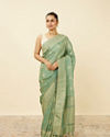 Pastel Turquoise Saree with Floral Medallion Patterns image number 0